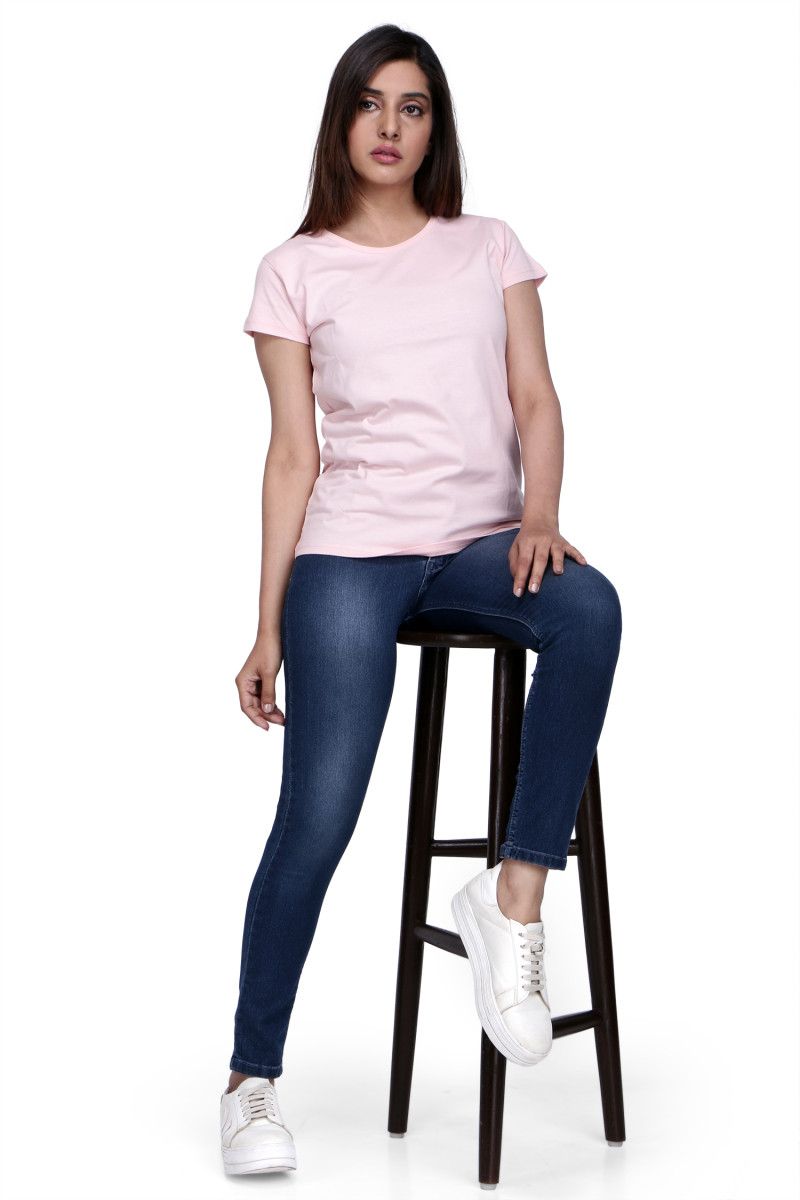 Pink Half Sleeve T Shirt (With Rib)