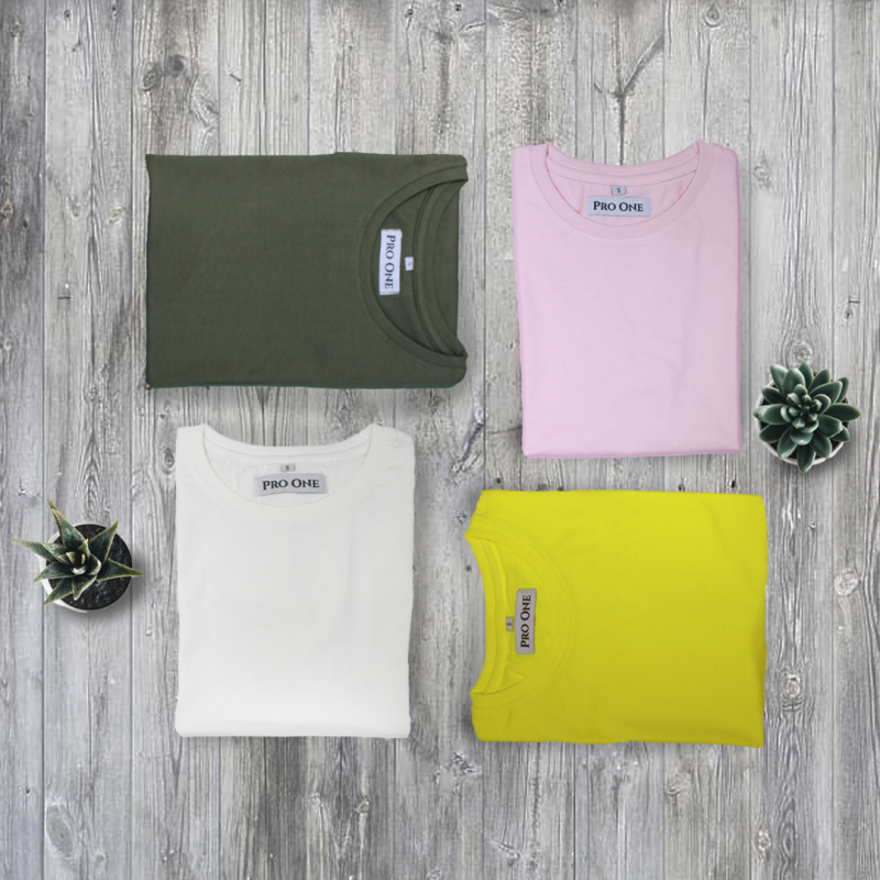 Pick Any 4 -Women’s Plain Round Neck Half Sleeve Cotton T-shirt Combo (With Neck Piping)