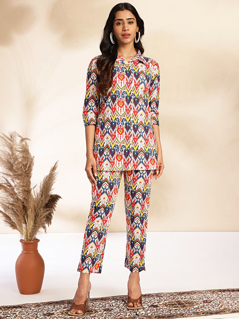 Multicolor Cotton Ikat Printed Co-ord Set