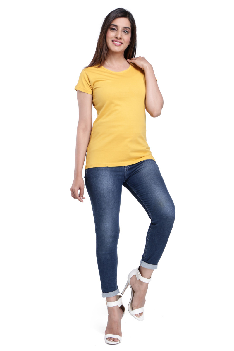 Mustard Half Sleeve T Shirt(With Neck Piping)