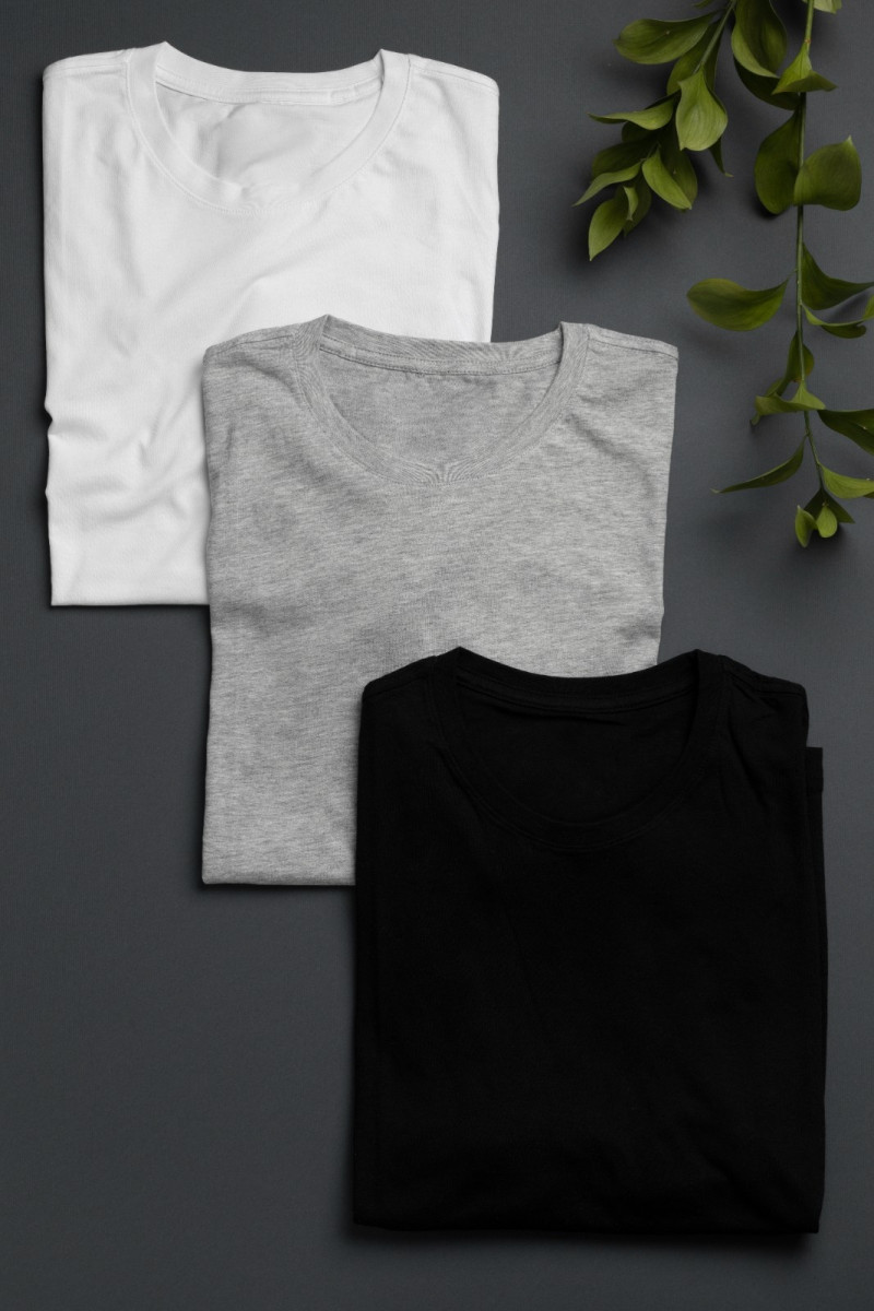 Pick Any 3 -Men's Plain Round Neck Half Sleeve Cotton T-shirt Combo