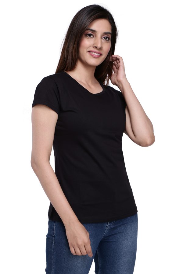 Black Half Sleeve T Shirt (With Rib)