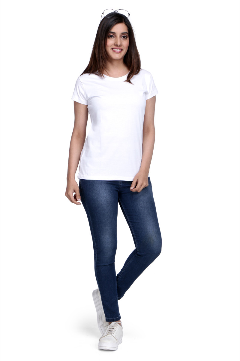 White Half Sleeve T Shirt (With Rib)